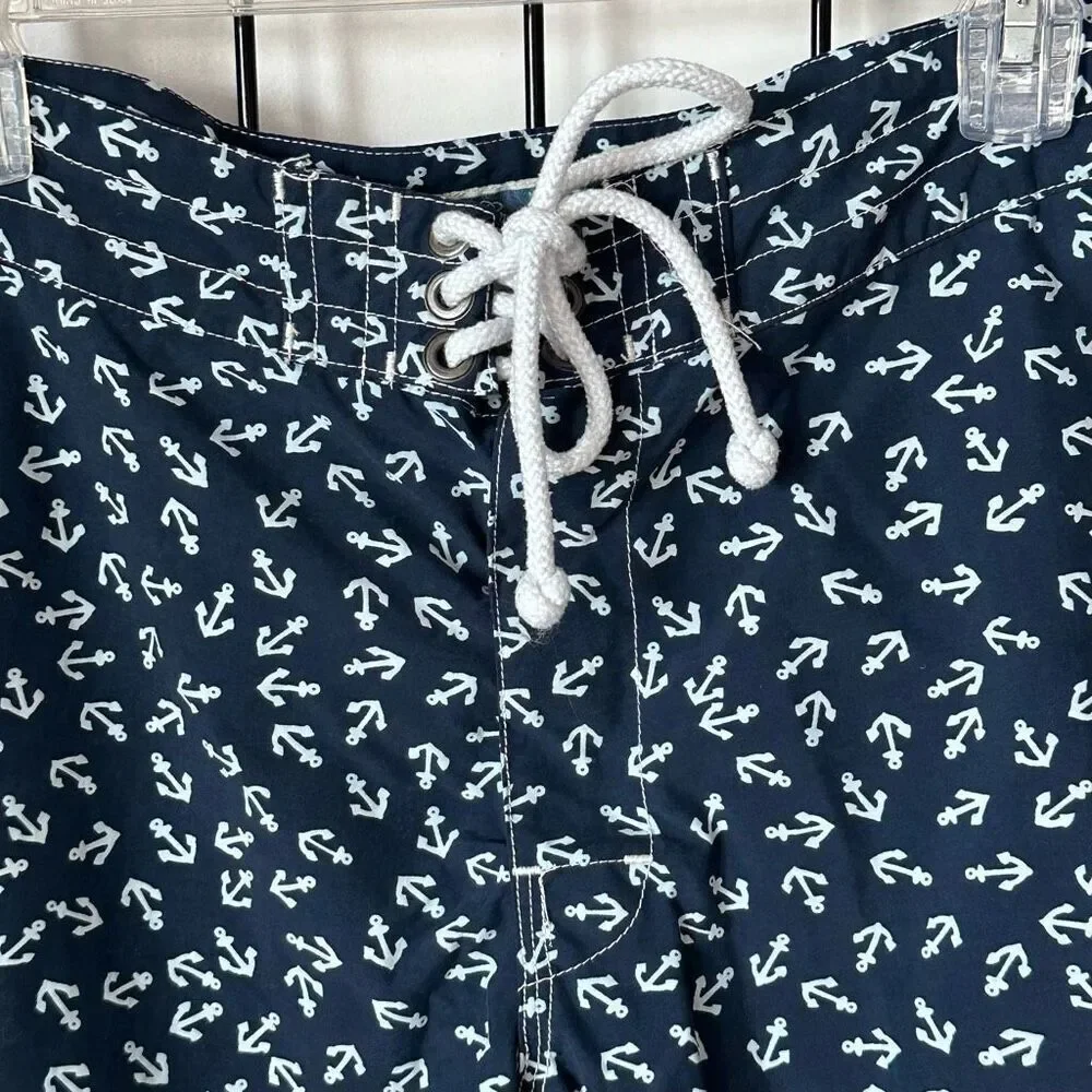 J. Crew Nautical Swim Board Shorts Mens 32 Navy‎ Anchors Coastal Preppy